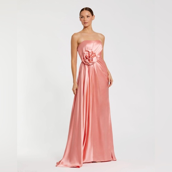 MAC DUGGALPink Strapless Satin Gown With 3D Flower
